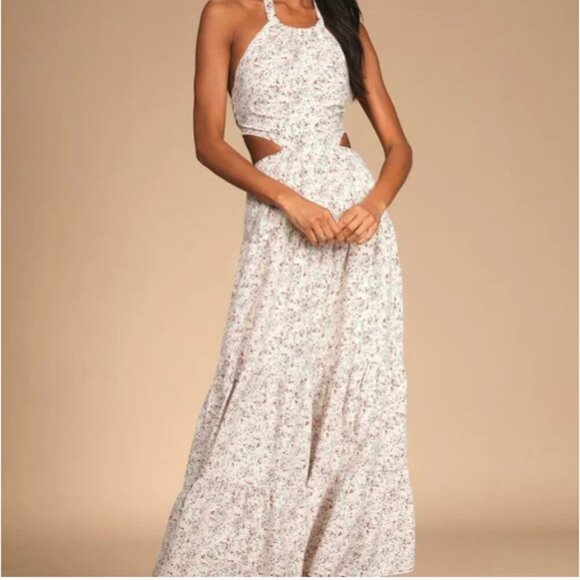 Lulus Blissful Days Halter Cutout Vintage Tiered Floral Maxi Dress - Picture 1 of 9